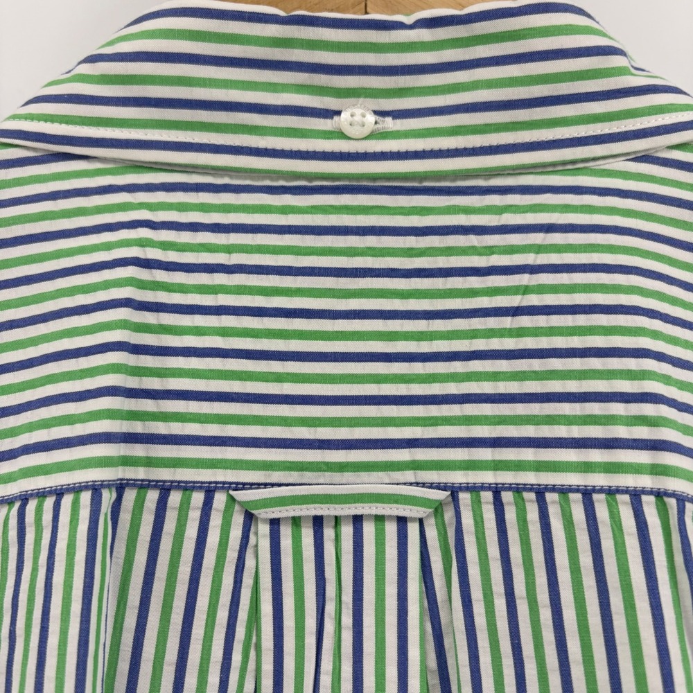 Lands' End XL Mens Striped Short Sleeve Button Down Shirt Green Blue - Picture 6 of 11